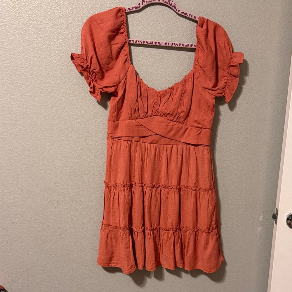 Rust Orange Puff Sleeve Dress